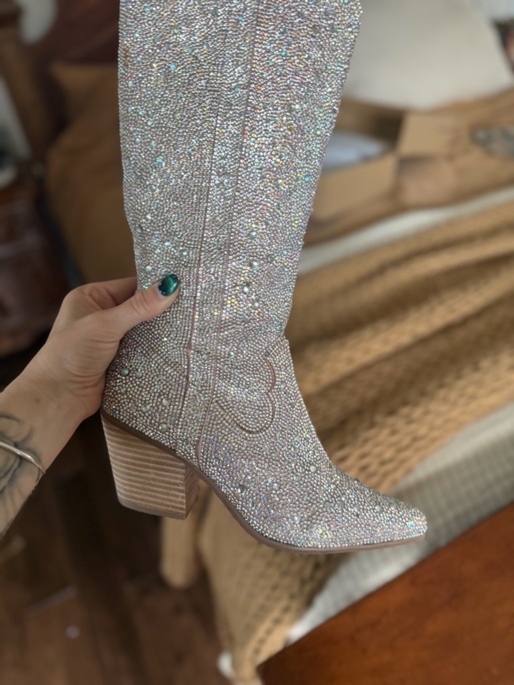 Matisse clear Rhinestone Knee-High Boots - size 7.5 women - Picture 7 of 8